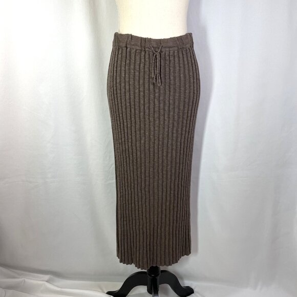 Free People Beach to Night Ribbed Knit Midi Pencil Skirt Cocoa Brown Size M - Picture 1 of 11
